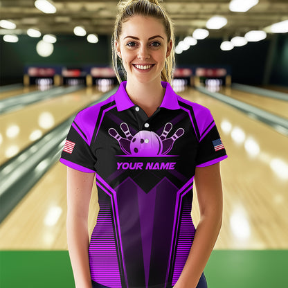 Custom Purple Bowling Jersey for Women Bowling Team Shirts Bowling Uniform Polo & 1/4 Zip HNT158