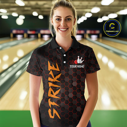 Custom Strike Red Bowling Women Bowling Shirt Polo & Quarter-Zip Bowling Team Jerseys HNT79