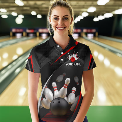 Red Bowling Shirts for Men Women Team Custom Bowling Polo & Quarter Zip Shirt MBL71
