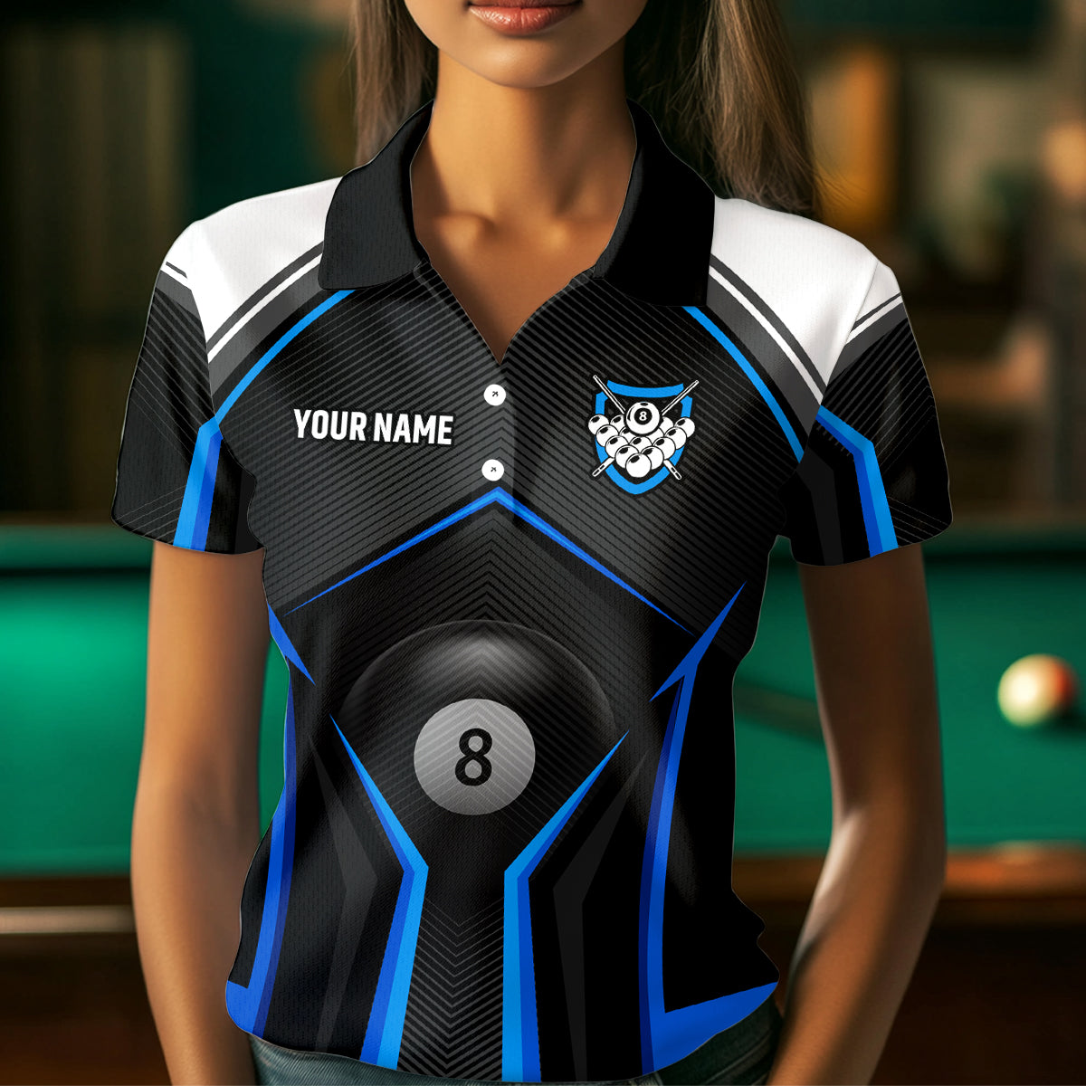 Billiard Jersey 8 Ball Pool Women Custom Billiard Shirt for Women Billiard Team Jersey Polo & 1/4 Zip NNT33