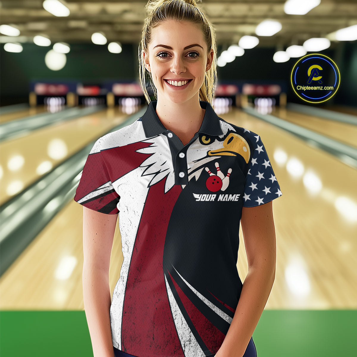 Eagel Bowling Custom Women Bowling Shirt Polo & Quarter-Zip Bowling Team Jerseys HNT63