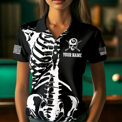 Custom Skull Bone 8 Ball Billiard Shirts for Women Billiard Team Jerseys Polo & 1/4 Zip Shirts NNT47