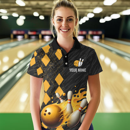Flame Yellow Bowling Team Shirt Custom Bowling Jersey for Men Women Flame Polo Shirt QZT679