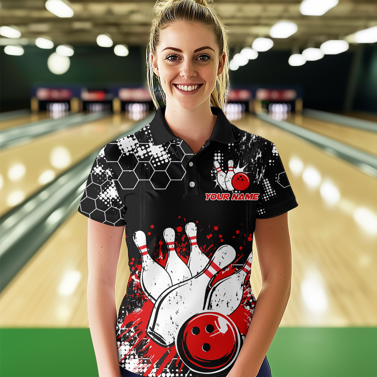 Red Watercolor Bowling Shirts Men Women Team Custom Bowling Polo & 1/4 Zip Shirt MBL60