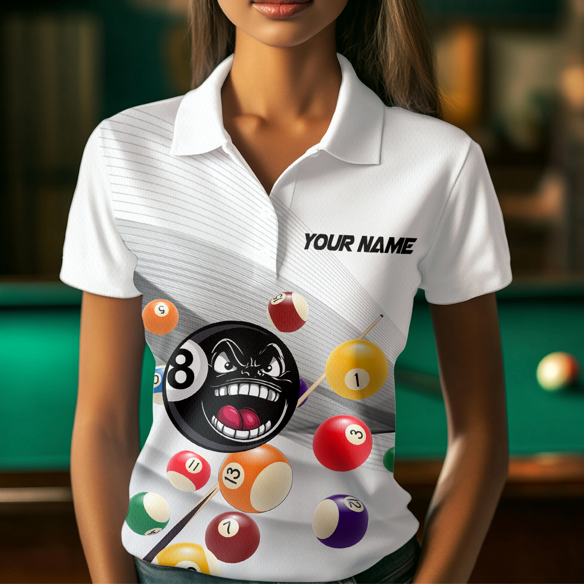 Billiard Jerseys Funny 8 Ball Billiard for Women Team Polo & 1/4 Zip Shirt Billiard Gifts NNT22