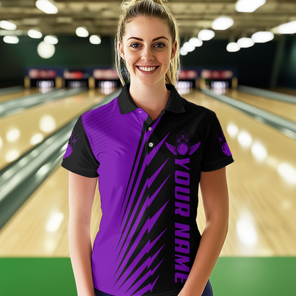 Custom Purple Bowling Shirts for Men Women Team Bowling Polo & 1/4 Zip Shirt MBL48