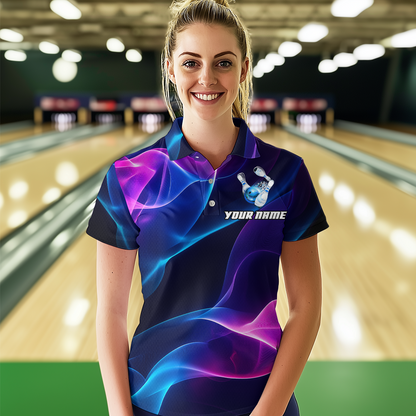 Custom Galaxy Bowling Jersey for Women Polo & 1/4 Zip Bowling Team Shirts Bowling League HNT156