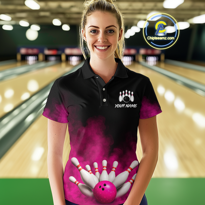Pink Smoke Bowling Shirts for Men Women Team Personalized Bowling Polo and Quarter Zip MBL130