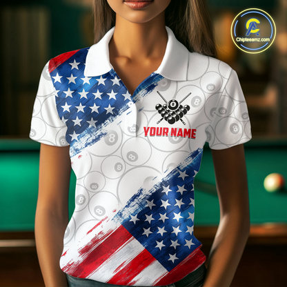 American Flag Personalized Billiard Team Jersey Billiard Gifts for Women Polo & 1/4 Zip Shirts NNT41