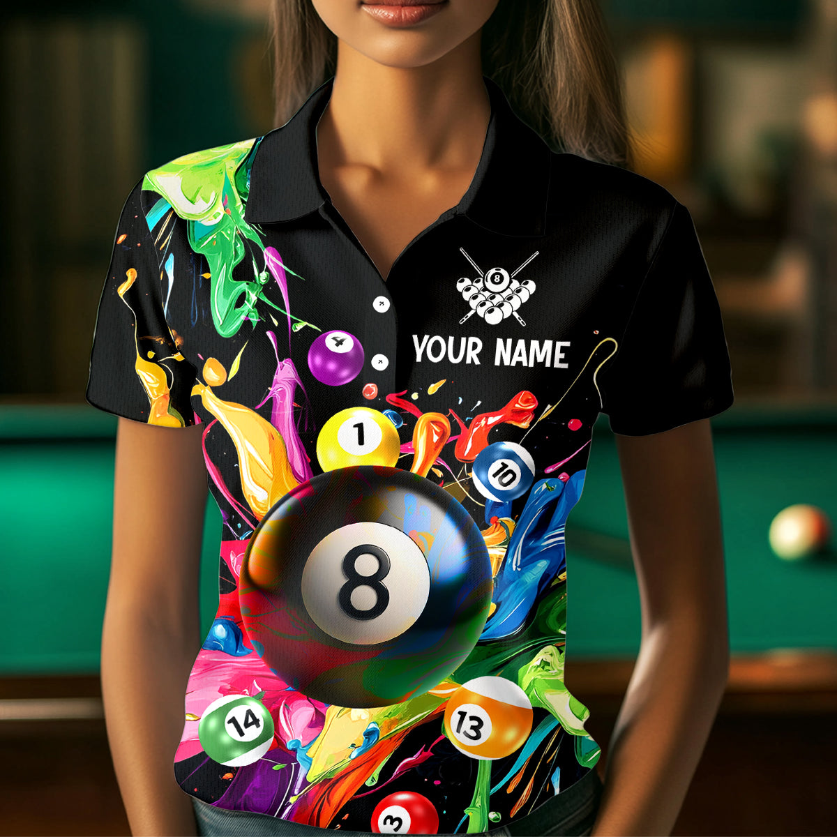 Colorful Ball Billiard Jersey Personalized Billiard Shirt for Women, Billiard Team Jersey Polo & 1/4 Zip NNT31