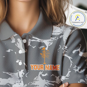 Gray Camo Orange Disc Golf basket Womens Disc golf polo shirt Custom team disc golf jerseys NQS9975