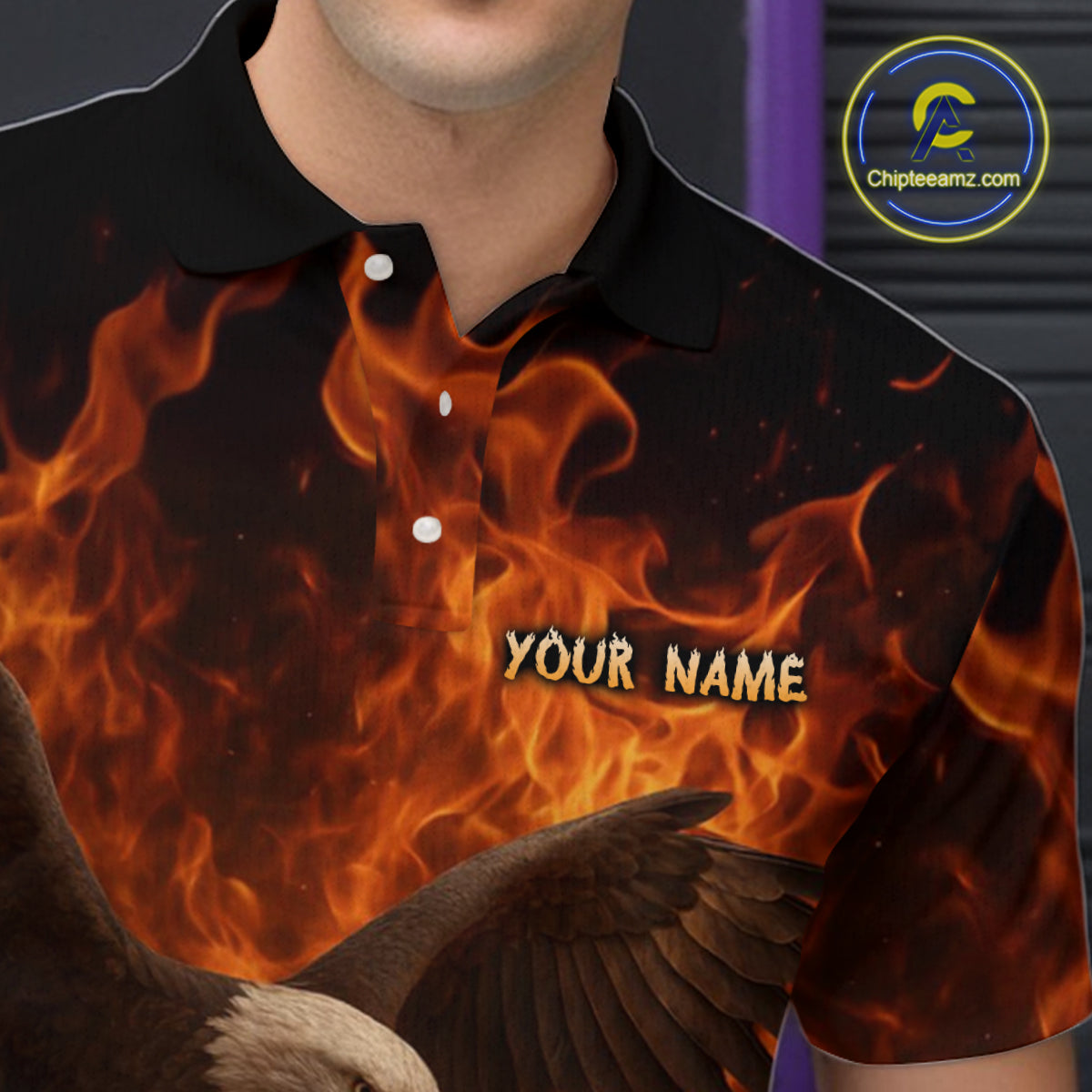 Flame Eagle Bowling Polo, Quarter Zip Shirts For Men Custom Eagle Bowling Team Jerseys NQS9972