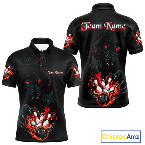 Custom Flame Wolf  Bowling Jersey for Men Bowling Uniform Polo & 1/4 Zip Bowling Team Shirts HNT144