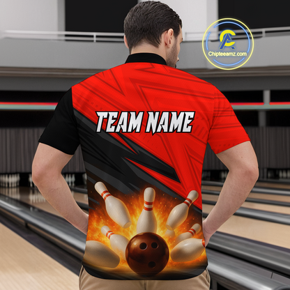 Custom Flaming Red Bowling Shirts for Women Men Team Bowling Polo & Quarter Zip MBL99