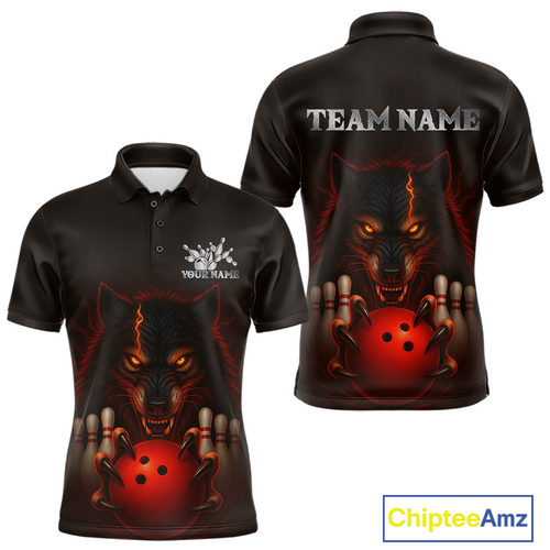 Red&Black Wolf Bowling Shirts for Team Women Men Custom Wolf Bowling Polo &1/4 Zip MBL196