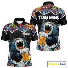 Load image into Gallery viewer, Custom Funny Cat Beer Bowling Jersey for Men Polo &amp; 1/4 Zip Bowling Team Shirts HNT146