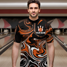 Load image into Gallery viewer, Custom Flame Bowling Shirt Orange Quarter Zip Bowling Shirt Unisex Bowling Outfits QZT602