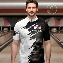 Load image into Gallery viewer, Custom Black White Skull Bowling Jersey for Men Bowling Polo &amp; 1/4 Zip Bowling Team Shirts HNT111