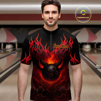 Red Flame Demon Bowling Ball Shirt for Men Custom Bowling Team Jersey QZT758