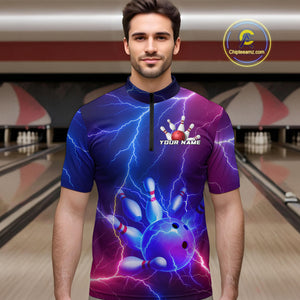 Purple Lightning Bowling Shirts for Men Women Custom Team Bowling Jerseys MBL155