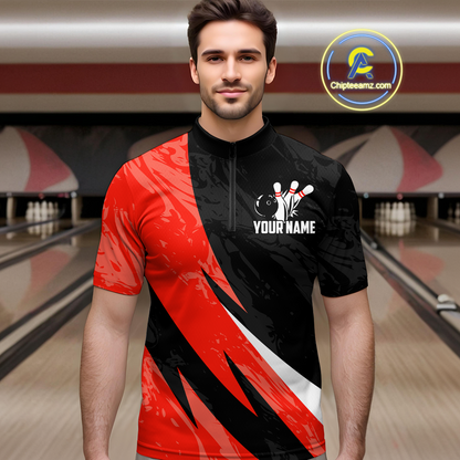 Custom Red Bowling Custom Men Bowling Shirt Polo & Quarter-Zip Bowling Team Jerseys HNT75