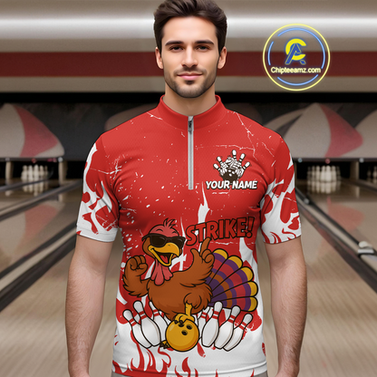 Custom Red Funny Turkey Bowling Jersey for Men Thanksgiving Bowling Team Shirts HNT115