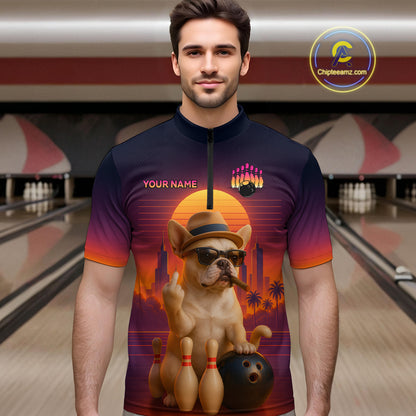 Custom Funny Dog Bowling Jersey for Men Bowling Uniform Polo & 1/4 Zip Bowling Team Shirts HNT135
