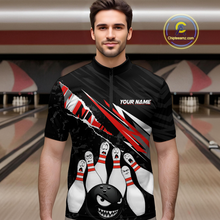 Load image into Gallery viewer, Custom Red Funny Bowling Jersey for Men Bowling Uniform Polo &amp; 1/4 Zip Bowling Team Shirts HNT128