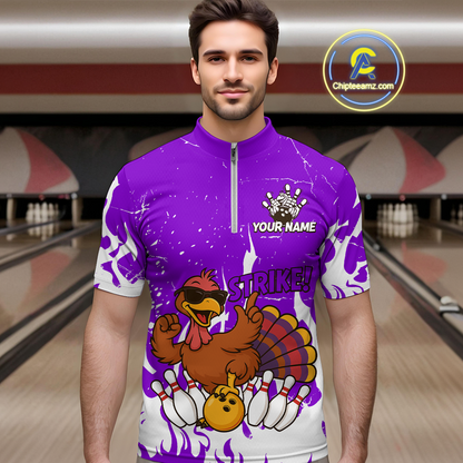 Custom Purple Funny Turkey Bowling Jersey for Men Thanksgiving Bowling Team Shirts HNT115