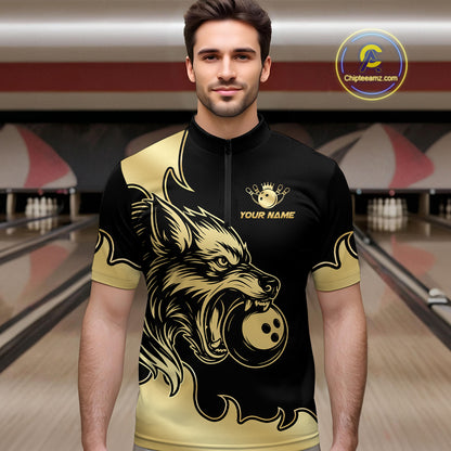 Gold Wolf Bowling Shirts for Team Women Men Custom Wolf Bowling Polo & Quarter Zip MBL194