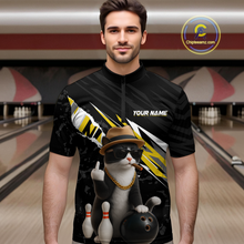 Load image into Gallery viewer, Custom Yellow Funny Cat Bowling Jersey for Men Bowling Shirt Polo &amp; 1/4 Zip Bowling Team Shirts HNT136