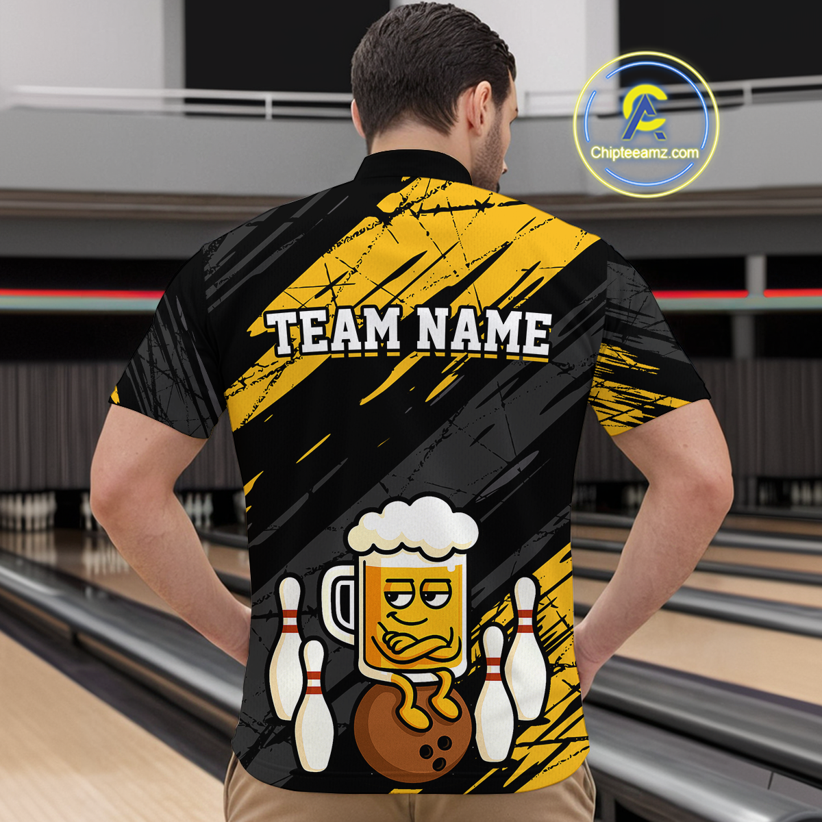 Custom Funny Beer Bowling Jersey for Men Bowling Uniform Polo & 1/4 Zip Bowling Team Shirts HNT107