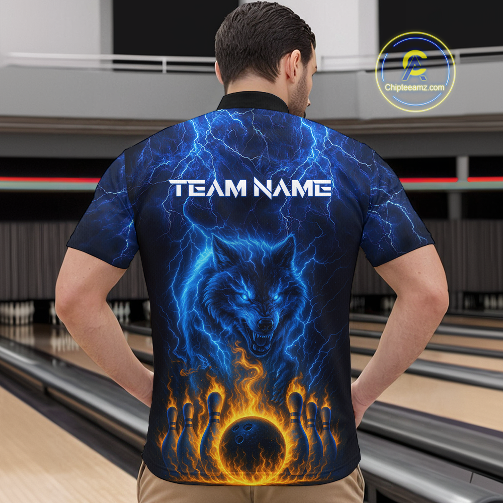 Lightning Wolf Bowling Shirts for Team Women Men Custom Wolf Bowling Jerseys Flame MBL200