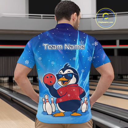 Funny Christmas Penguin Bowling Shirt for Men Custom Bowling Team Jersey Bowling Unisex QZT796