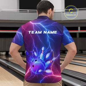 Purple Lightning Bowling Shirts for Men Women Custom Team Bowling Jerseys MBL155