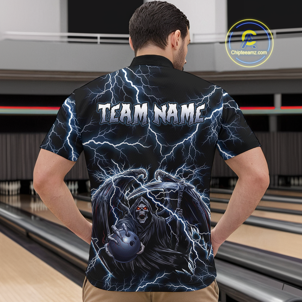 Custom Thunder Skeleton Bowling Jersey for Men Polo & 1/4 Zip Bowling Team Shirts HNT152