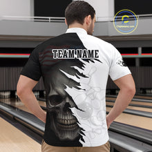 Load image into Gallery viewer, Custom Black White Skull Bowling Jersey for Men Bowling Polo &amp; 1/4 Zip Bowling Team Shirts HNT111