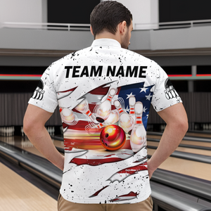 US Flag Bowling Shirt for Men 3D Custom Bowling Jersey Shirts Team Polo & Quarter-Zip HNT19