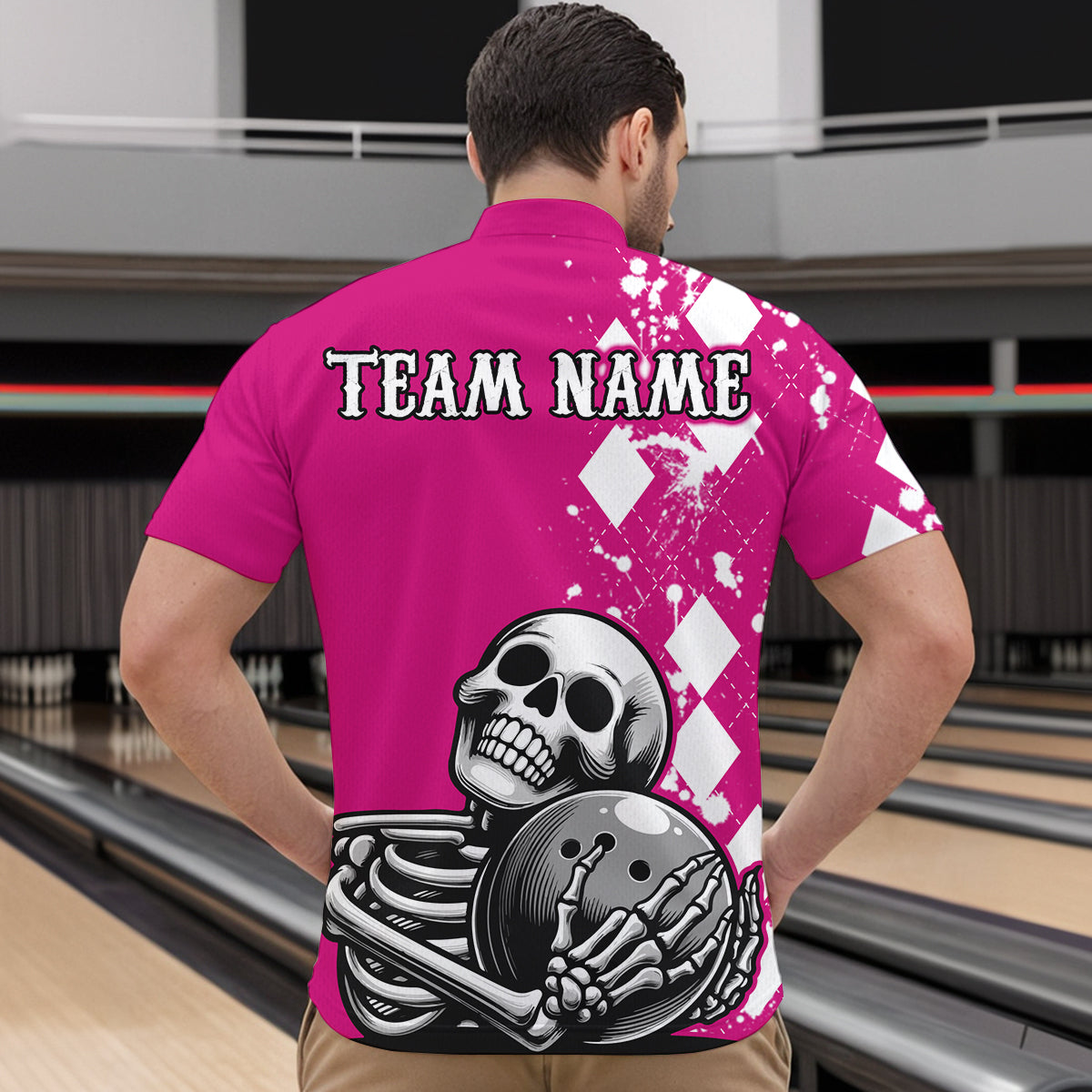 Skull Bowling Shirt for Men Custom Bowling Jersey Bowling 1/4 Zip Shirt QZT245