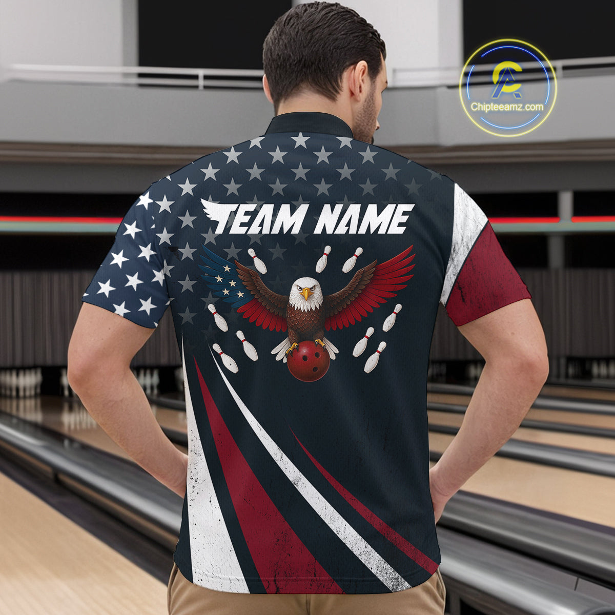 Eagel Bowling Custom Men Bowling Shirt Polo & Quarter-Zip Bowling Team Jerseys HNT63