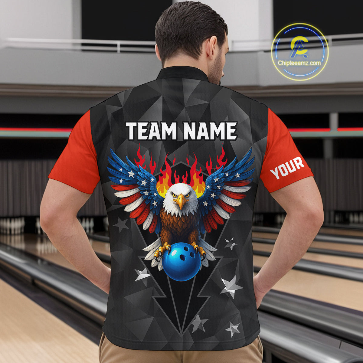 Eagle US Flag Bowling Custom Men Bowling Shirt Polo & Quarter-Zip Bowling Team Jerseys HNT67