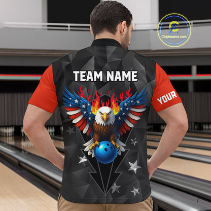 Eagle US Flag Bowling Custom Men Bowling Shirt Polo & Quarter-Zip Bowling Team Jerseys HNT67