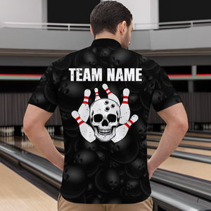 Skull US Flag Bowling Shirt for Men Personalized Patriotic Bowling Team Jersey Shirts Polo & Quarter-Zip HNT31