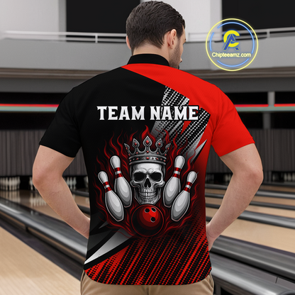 Red Skull Crown Bowling Custom Men Bowling Shirt Polo & Quarter-Zip Bowling Team Jerseys HNT65
