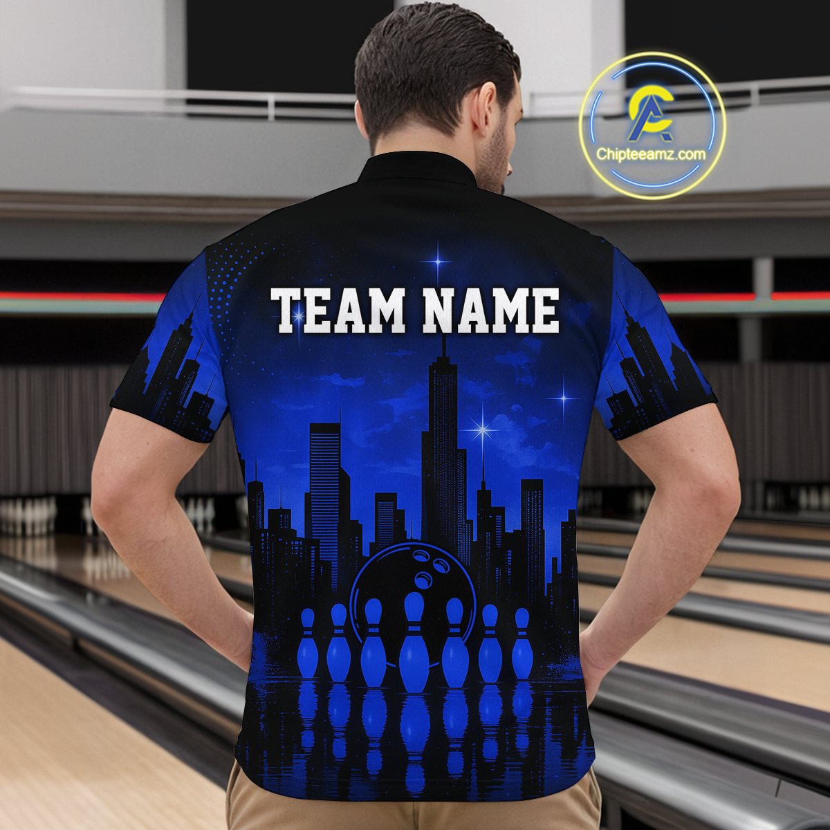 Blue Bowling Custom Men Bowling Shirt Polo & Quarter-Zip Bowling Team Jerseys HNT66