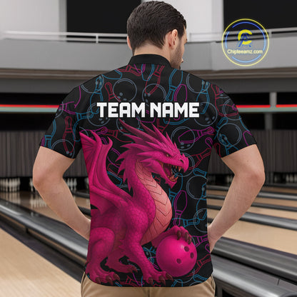 Pink Dragon Bowling Shirt Custom Bowling Jerseys for Men Women with Team Name MBL89