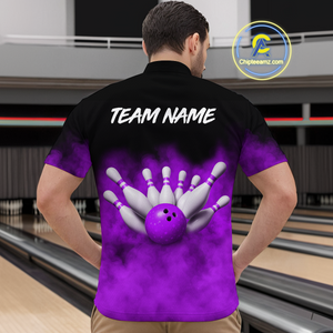 Purple Smoke Bowling Shirts for Men Women Team Personalized Bowling Polo and Quarter Zip MBL130