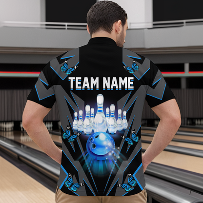 Customize Blue Butterflies Bowling Shirts for Men Women Team Bowling Polo & 1/4 Zip MBL78