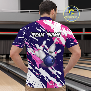 Custom Pink&Purple Bowling Shirts for Men Women Team Bowling Polo and Quarter Zip MBL117