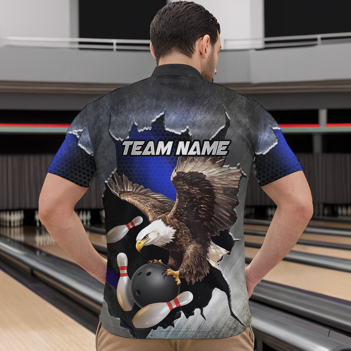 Custom Eagle Blue Bowling Shirt for Men Women Team Eagle Bowling Jersey Shirts MBL77